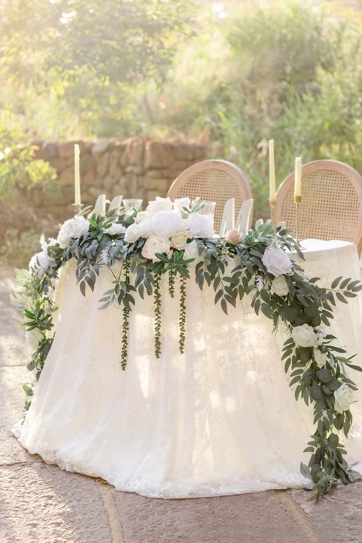 Wedding Head Table Decor  9ft Flower Garland for Sweetheart/Head Table -  White & Sage – Ling's Moment