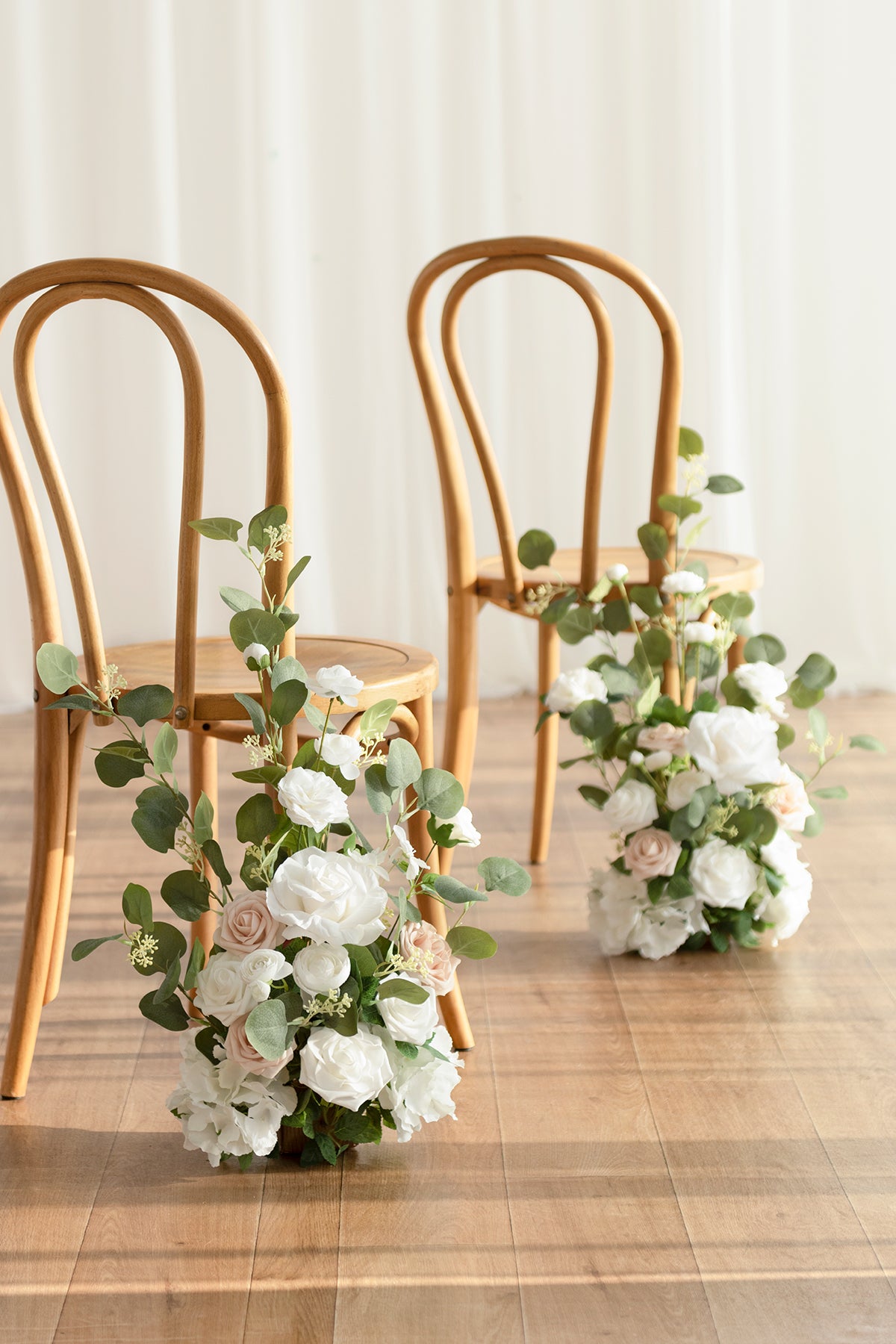 Ling's Moment Wedding Chair Decorations Aisle Pew Artificial Flowers with  Hanging Chiffon Fabric 8pcs White Sage Green for Ceremony Reception Floral