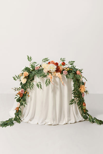 9ft Head Table Flower Garland in Sunset Terracotta