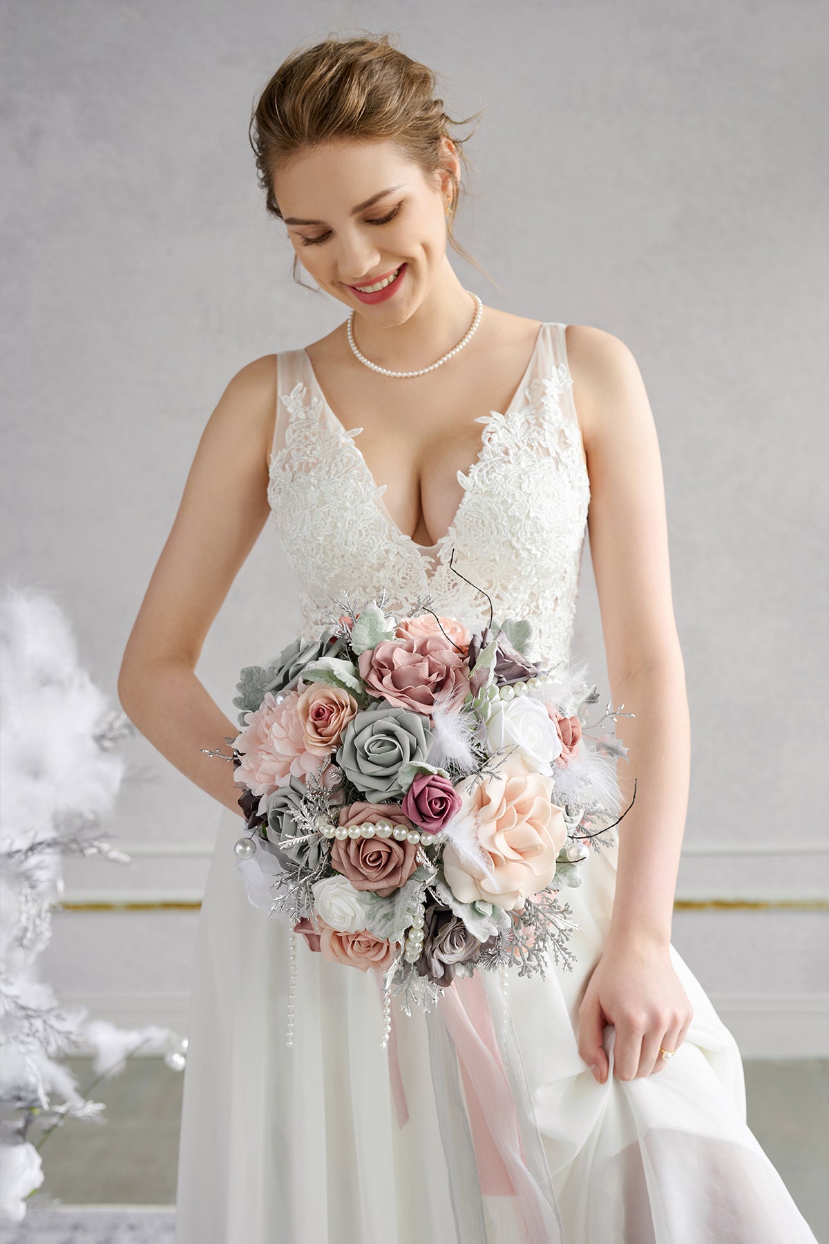 Pre-Arranged Bridal Flower Package in Dusky Rose & Silver