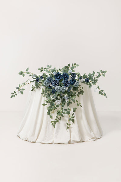 Sweetheart Table Floral Swags in Dusty Blue & Navy