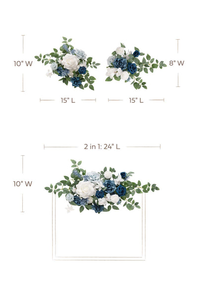 Dual Flower Design Sign Decor in Dusty Blue & Navy Blue