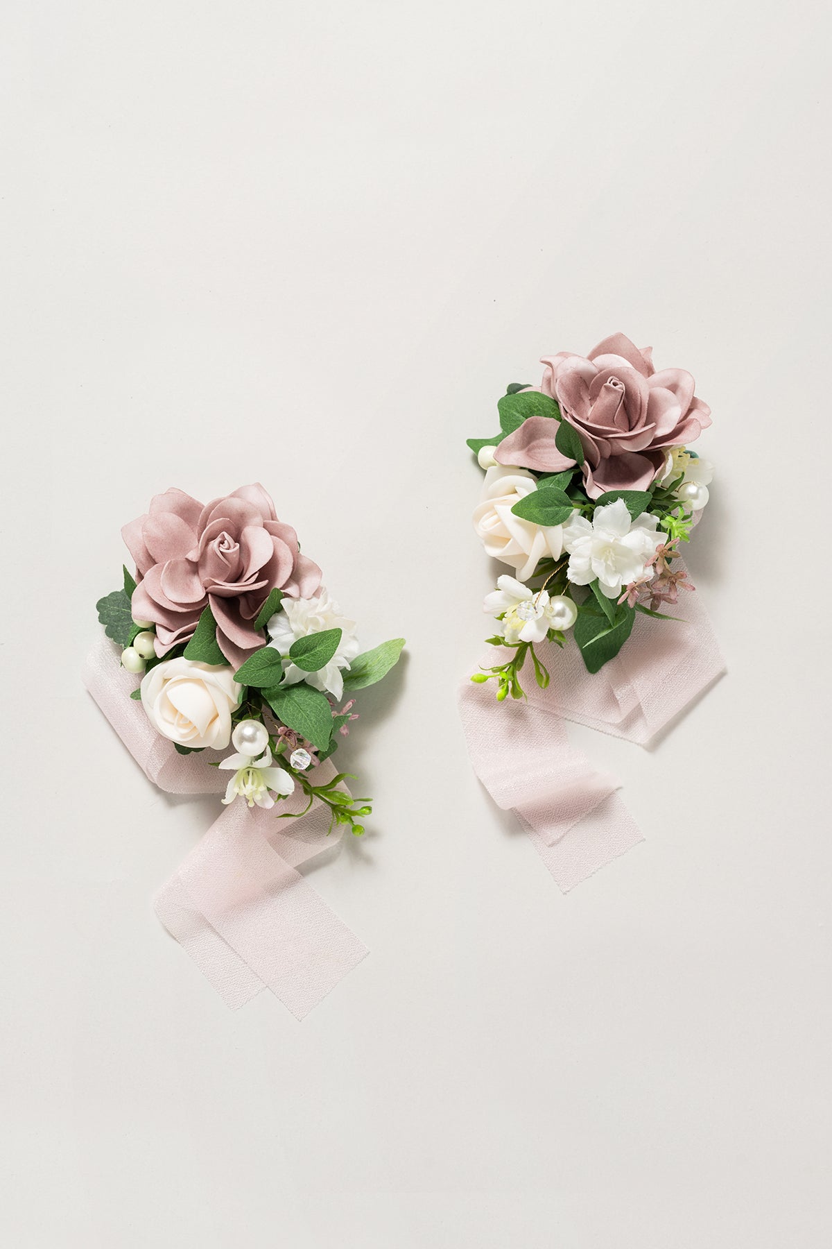 Wrist and Shoulder Corsages in Dusty Rose & Cream