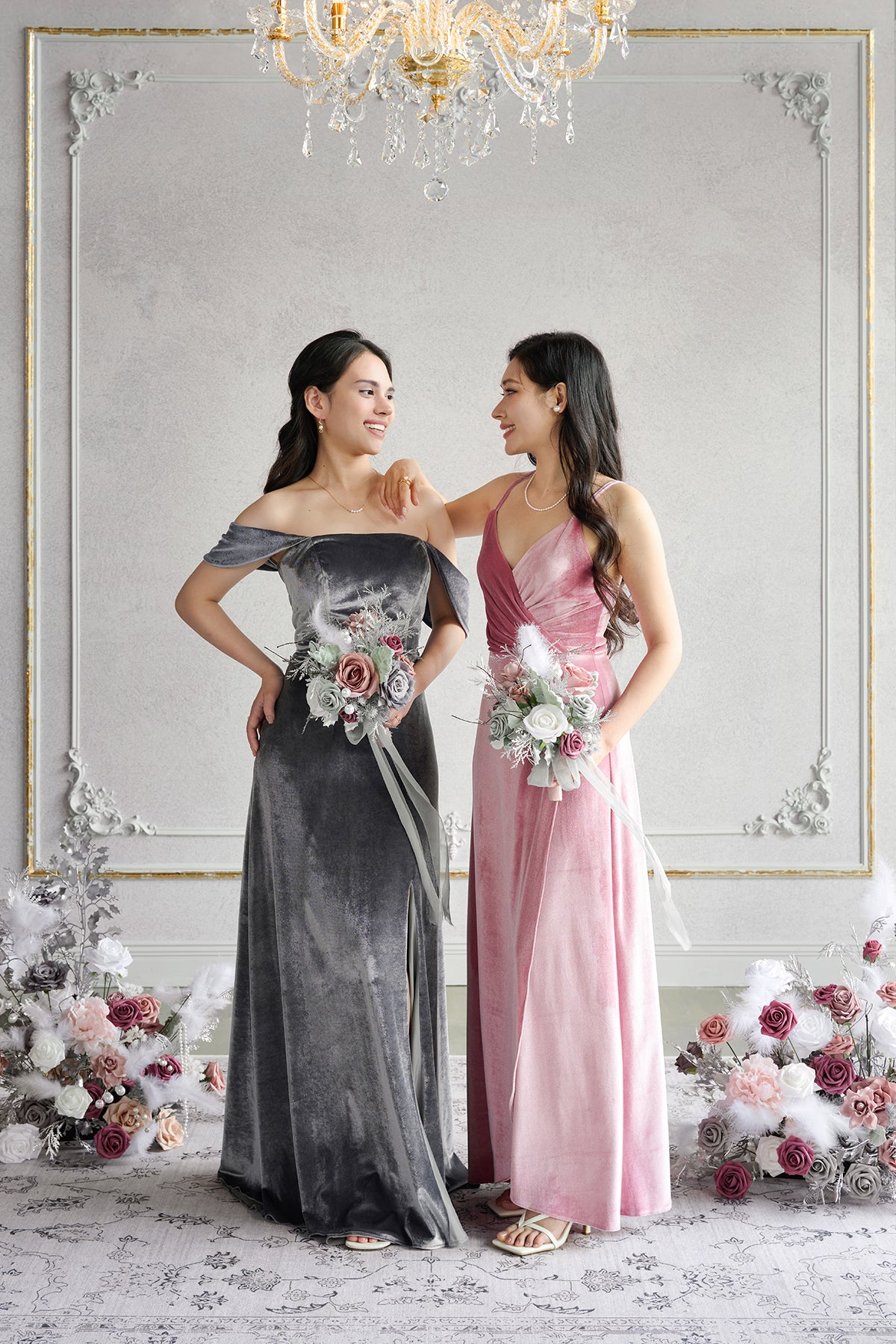 Bridesmaid Bouquet in Dusky Rose & Silver