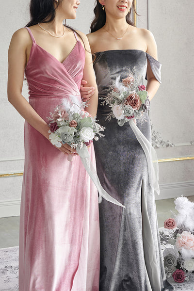 Bridesmaid Bouquet in Dusky Rose & Silver