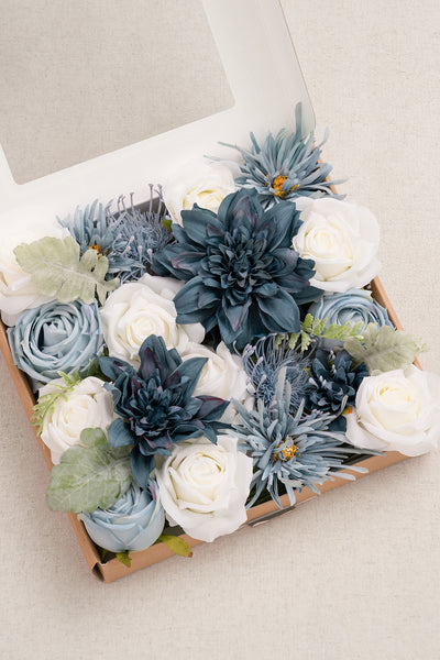 Dusty Blue & Navy Designer Flower Boxes