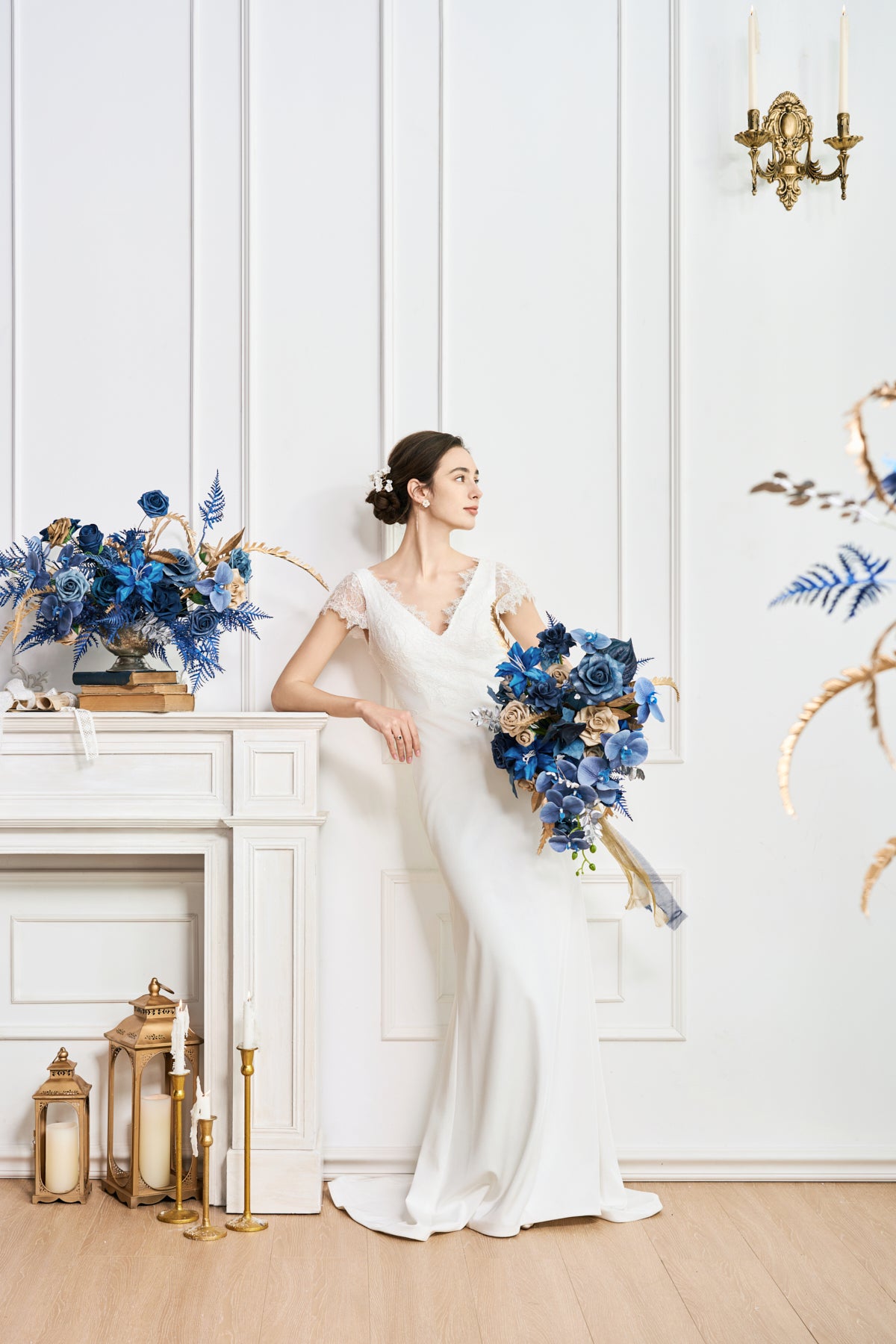 Medium Free-Form Bridal Bouquet in Stately Navy & Gold