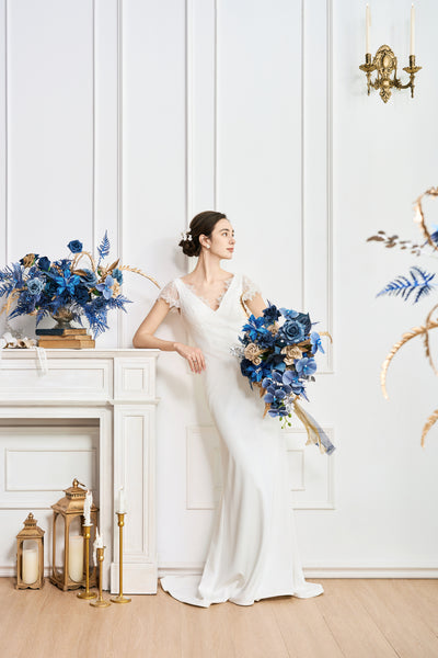 Flash Sale | Medium Free-Form Bridal Bouquet in Stately Navy & Gold