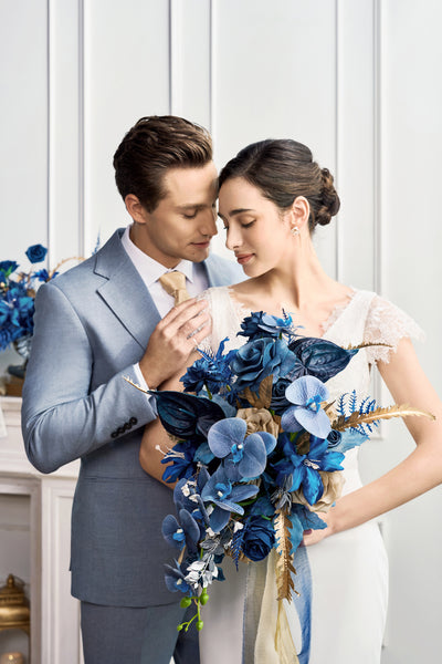 Flash Sale | Medium Free-Form Bridal Bouquet in Stately Navy & Gold