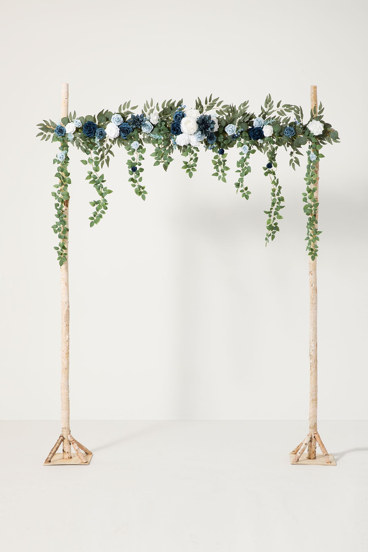 6.5ft Flower Garland with Hanging Rose Leaves for Ceremony Backdrop in Dusty Blue