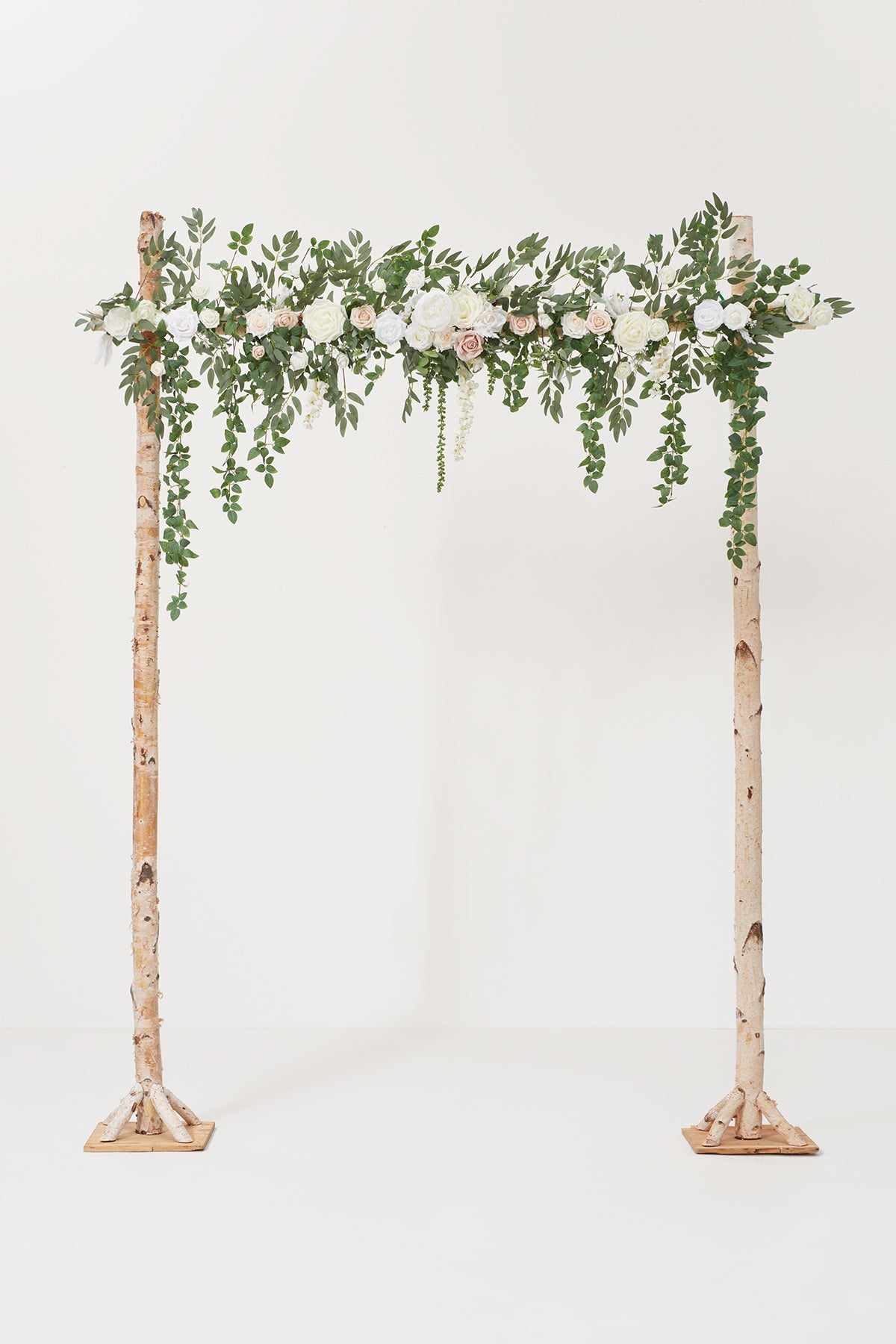 6.5ft Flower Garland with Hanging Rose Leaves for Ceremony Backdrop in White & Sage | Clearance