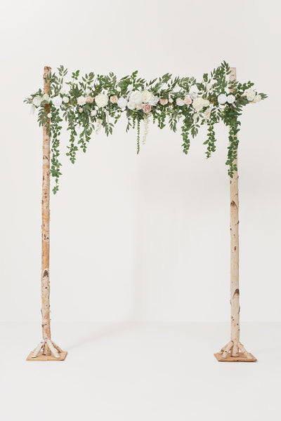 6.5ft Flower Garland with Hanging Rose Leaves for Ceremony Backdrop in White & Sage