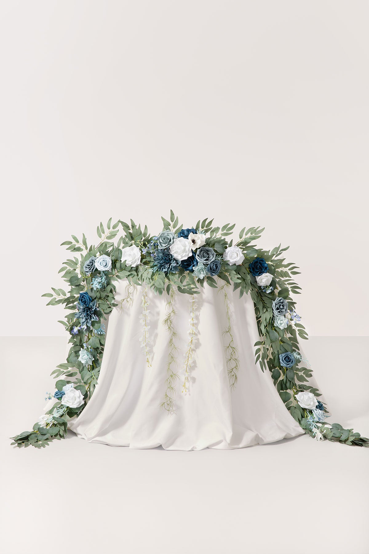 9ft Head Table Flower Garland in Dusty Blue & Navy