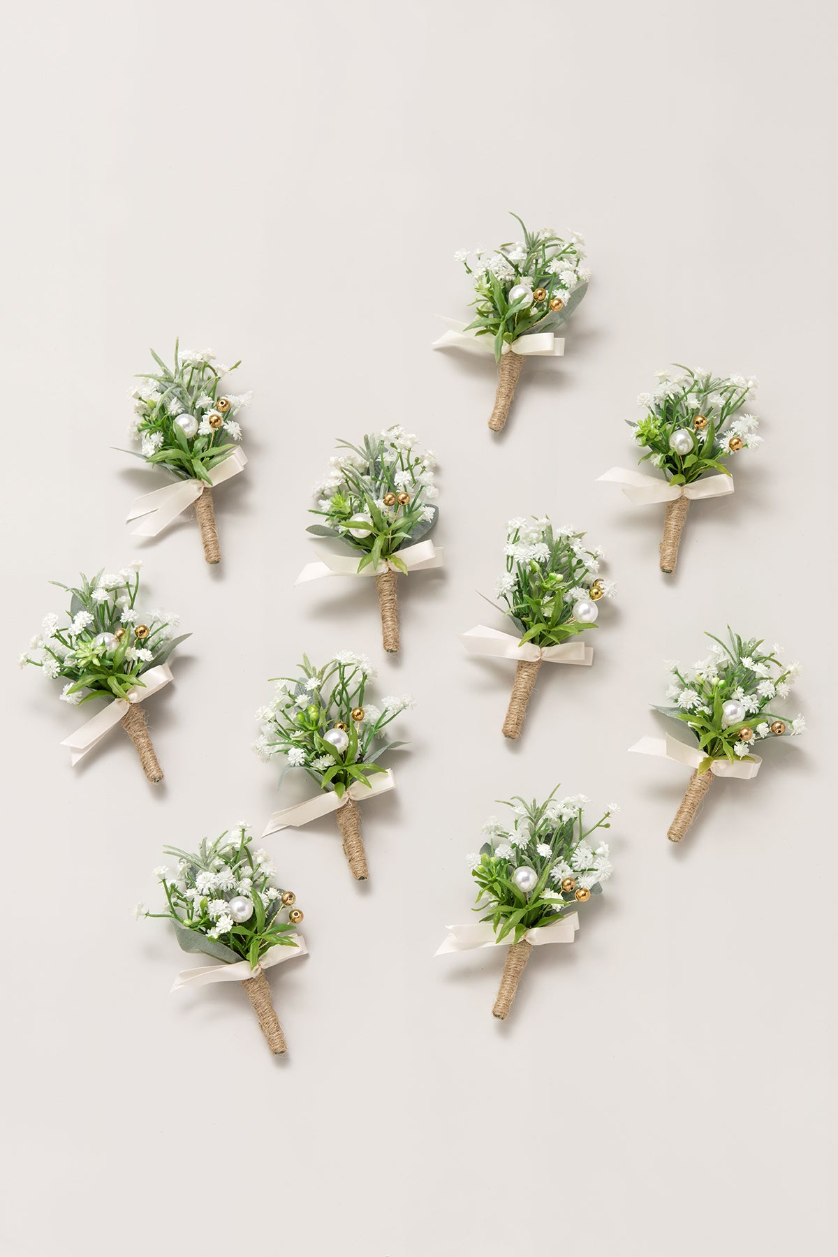 Boutonnieres for Guests in White & Sage