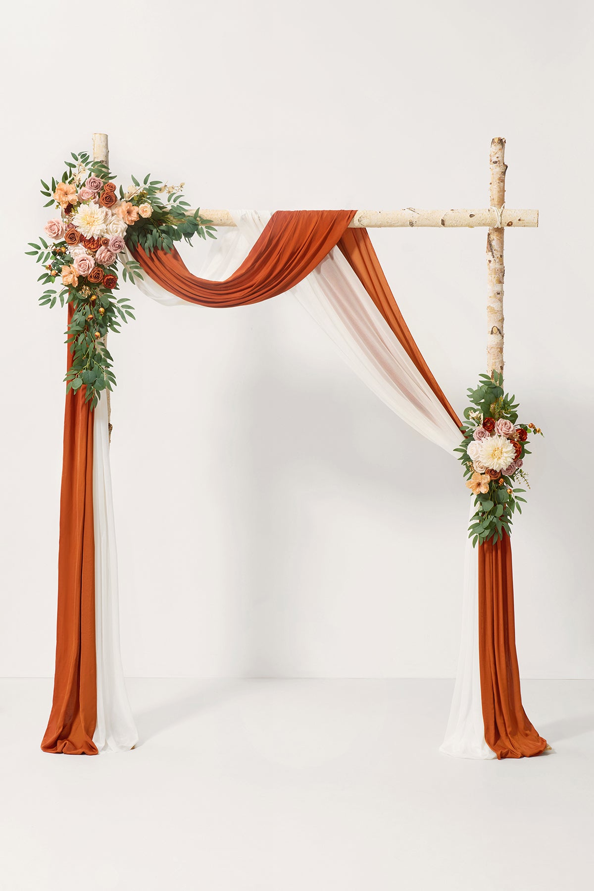 Flower Arch Decor with Drapes in Sunset Terracotta