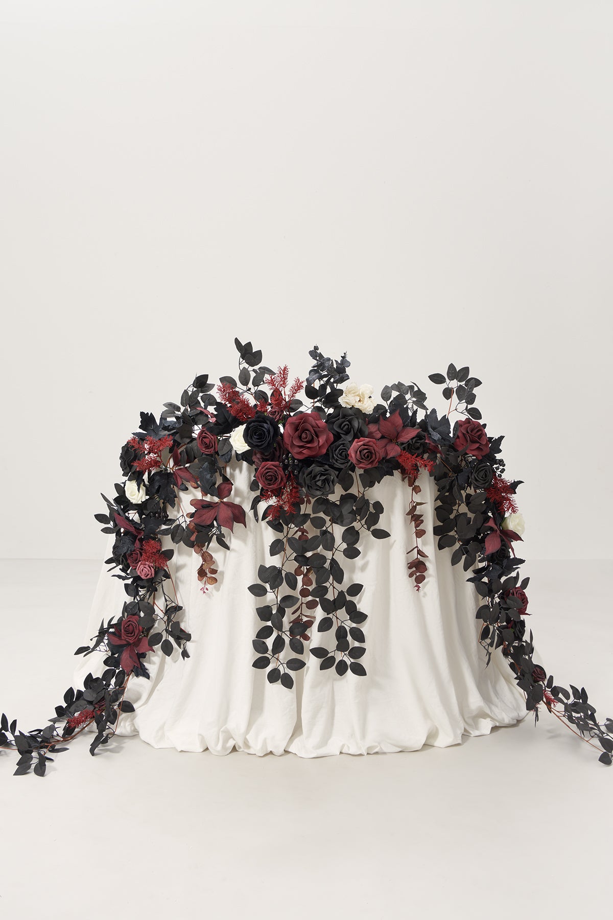 9ft Head Table Flower Garland in Moody Burgundy & Black