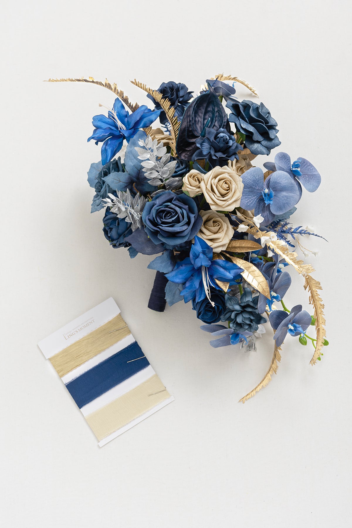 Medium Free-Form Bridal Bouquet in Stately Navy & Gold