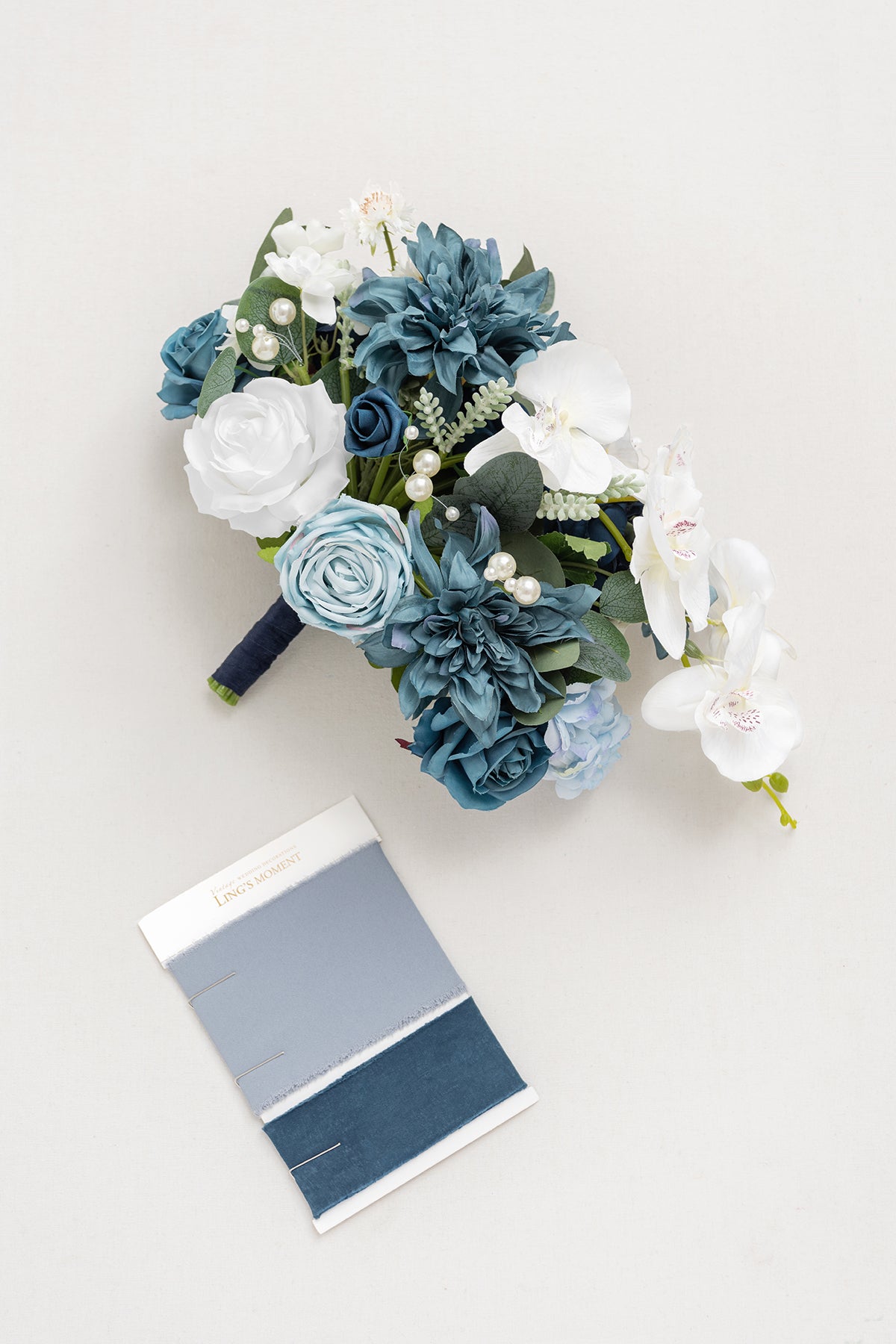 Small Free-Form Bridal Bouquet in Dusty Blue & Navy