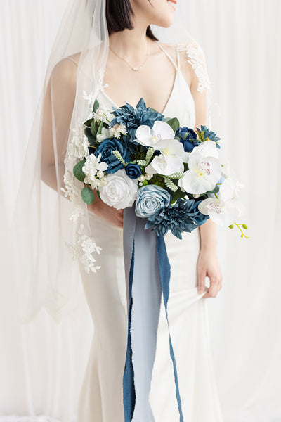 Small Free-Form Bridal Bouquet in Dusty Blue & Navy