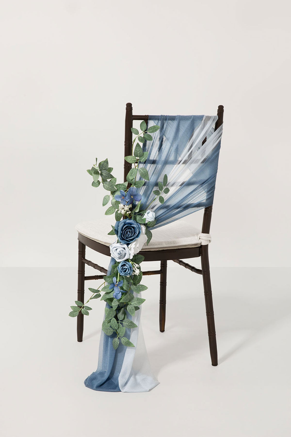 Wedding Aisle Chair Flower Decoration in Dusty Blue & Navy