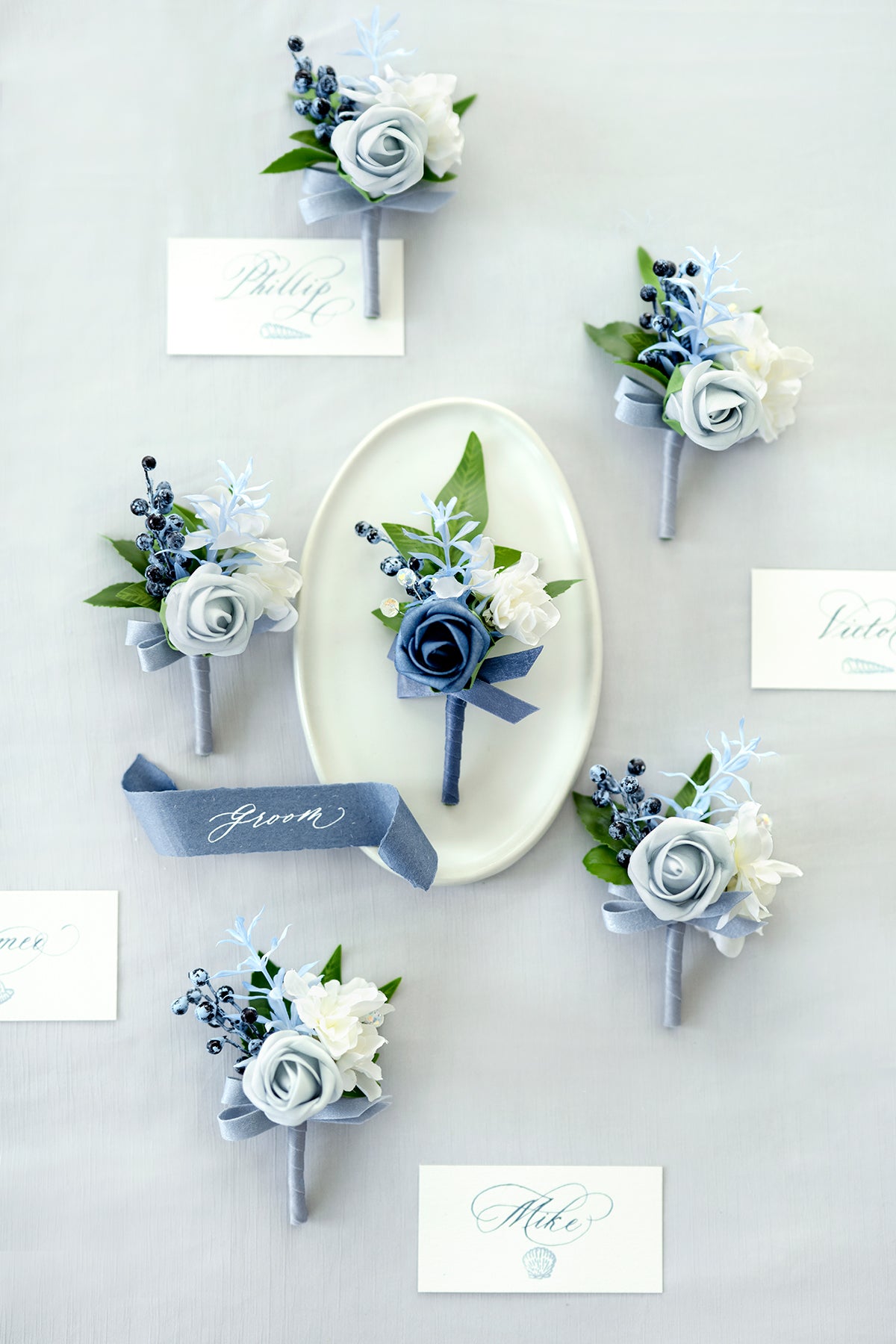 Pre-Arranged Wedding Flower Packages in Dusty Blue & Navy