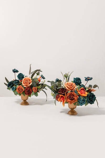 Large Floral Centerpiece Set in Dark Teal & Burnt Orange