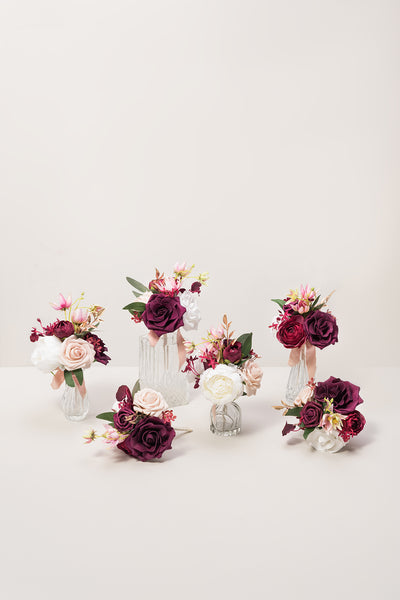 Mini Premade Flower Centerpiece Set in Romantic Marsala