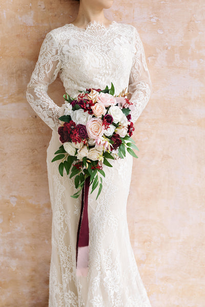 Small Cascade Bridal Bouquet in Romantic Marsala