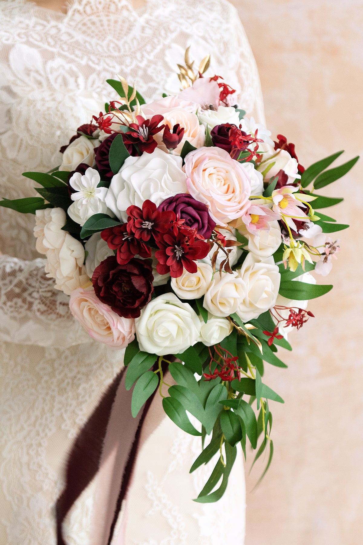 Small Cascade Bridal Bouquet in Romantic Marsala