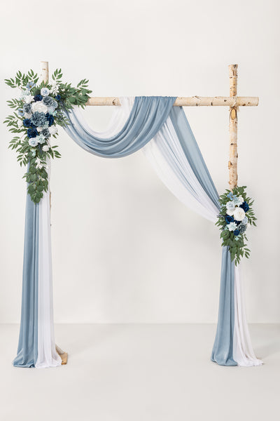 Flower Arch Decor with Drapes in Dusty Blue & Navy