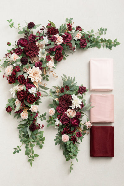 Flower Arch Decor with Drapes in Romantic Marsala