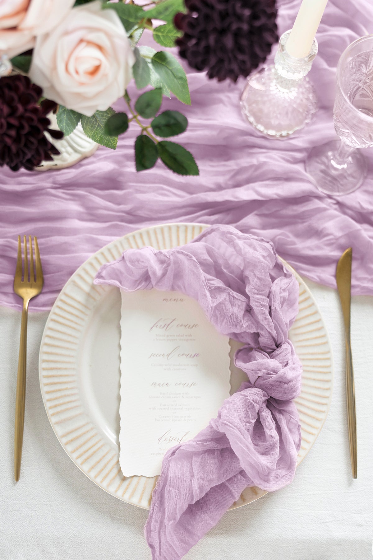 Cheesecloth Napkins in Lilac & Gold