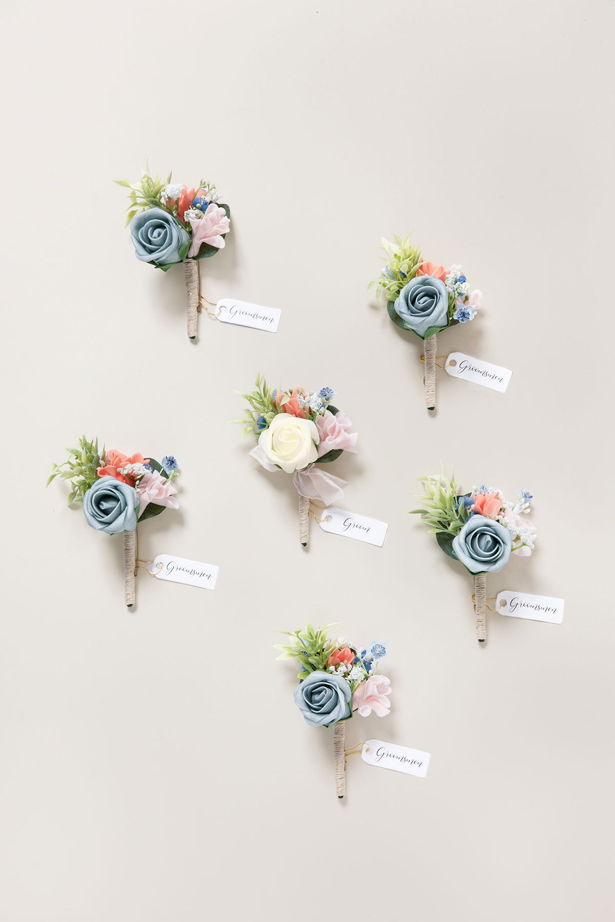 Boutonnieres in Dusty Blue