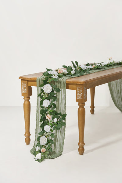 5ft Flower Garland in White & Sage