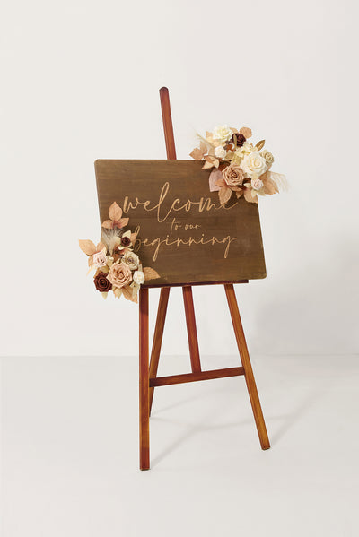 Dual Flower Design Sign Decor in Rust & Sepia