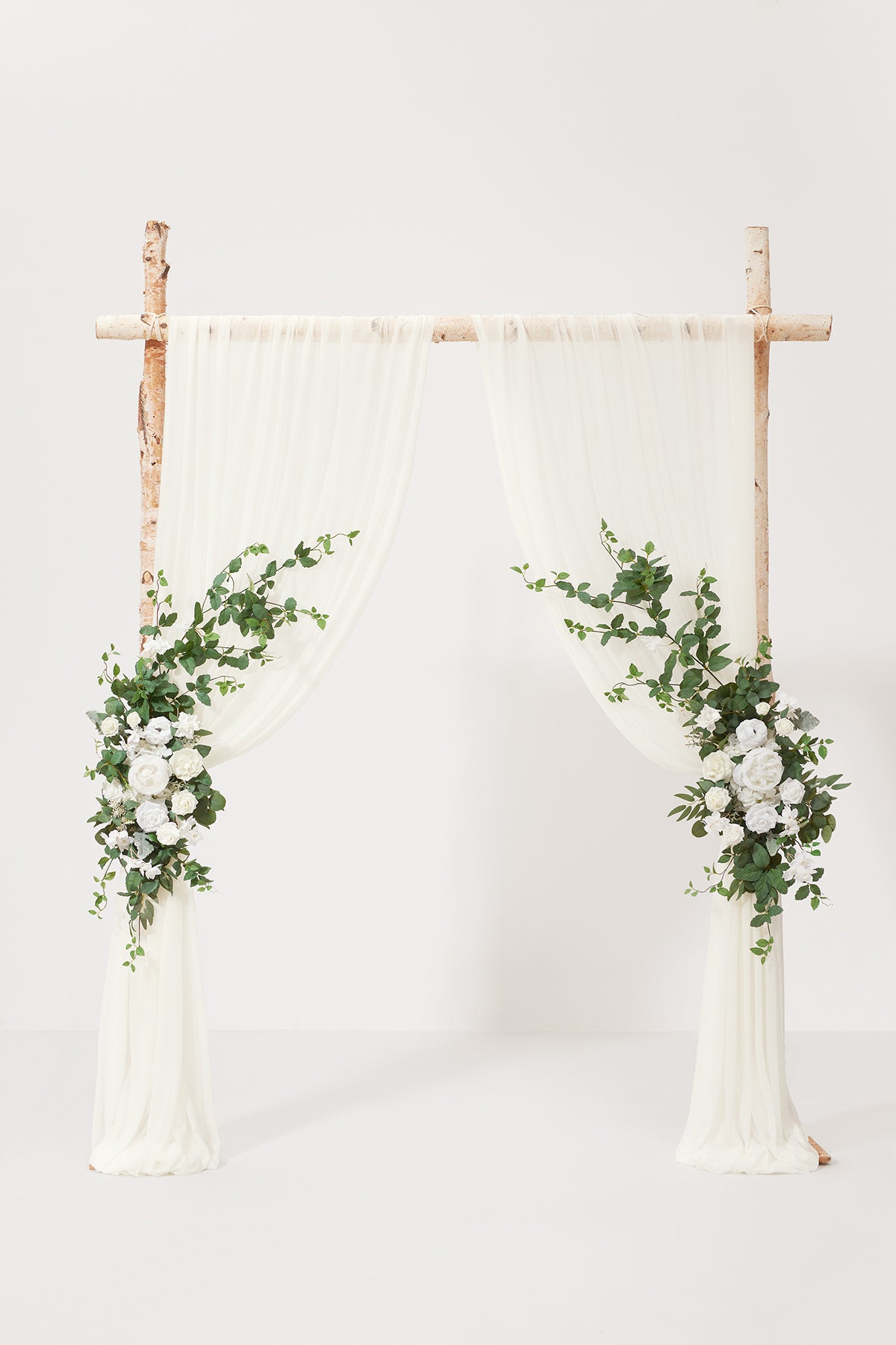 Flower Arch Decor with Drapes in White & Sage