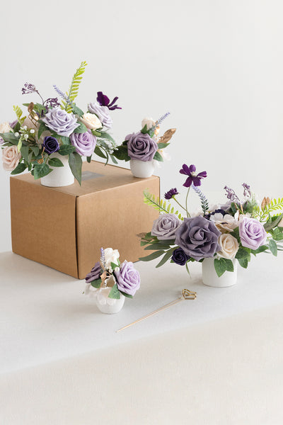 Assorted Floral Centerpiece Set in Lilac & Gold