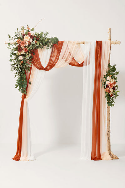 Flower Arch Decor with Drapes in Sunset Terracotta