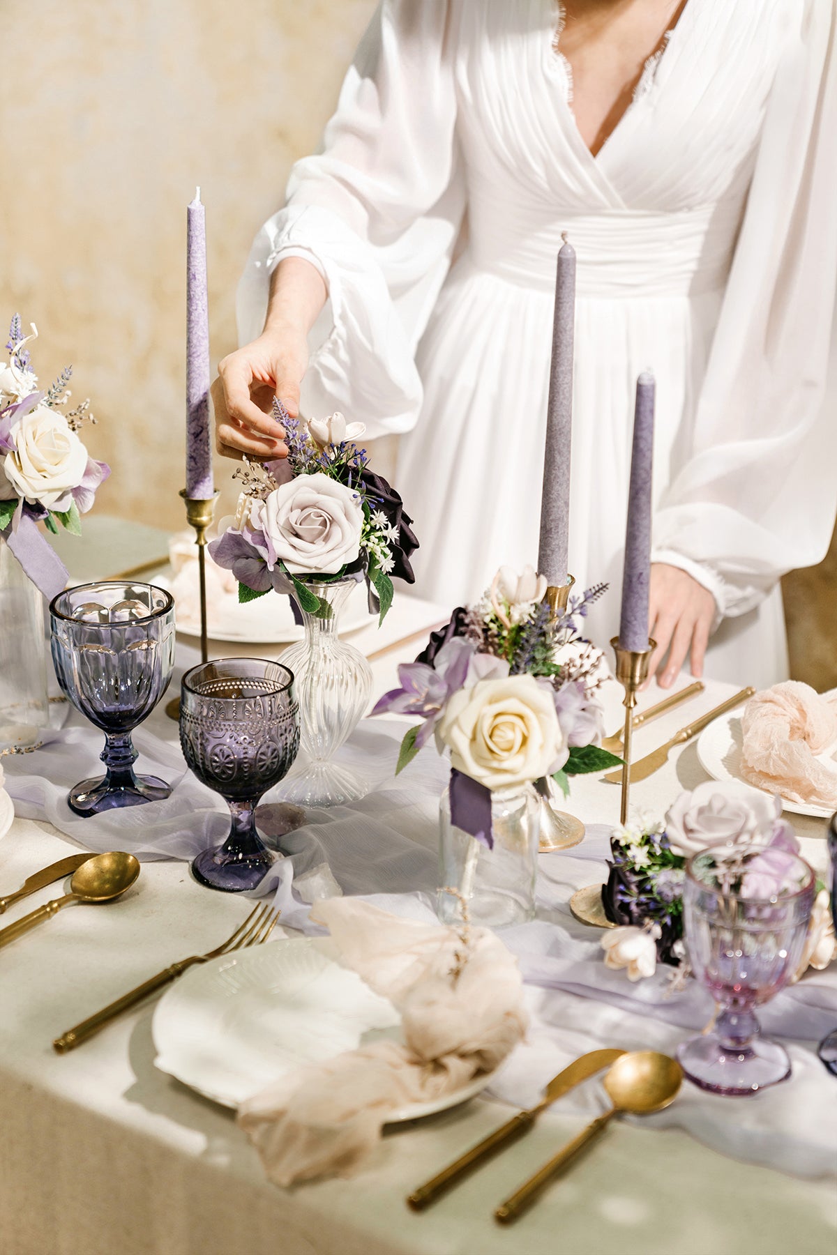 Mini Premade Flower Centerpiece Set in French Lavender & Plum