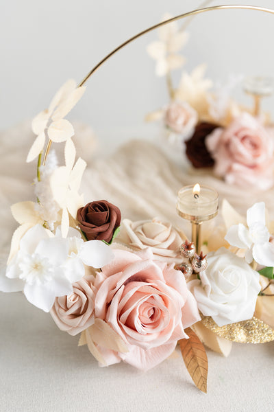 Wreath Hoop Centerpiece Set in White & Beige