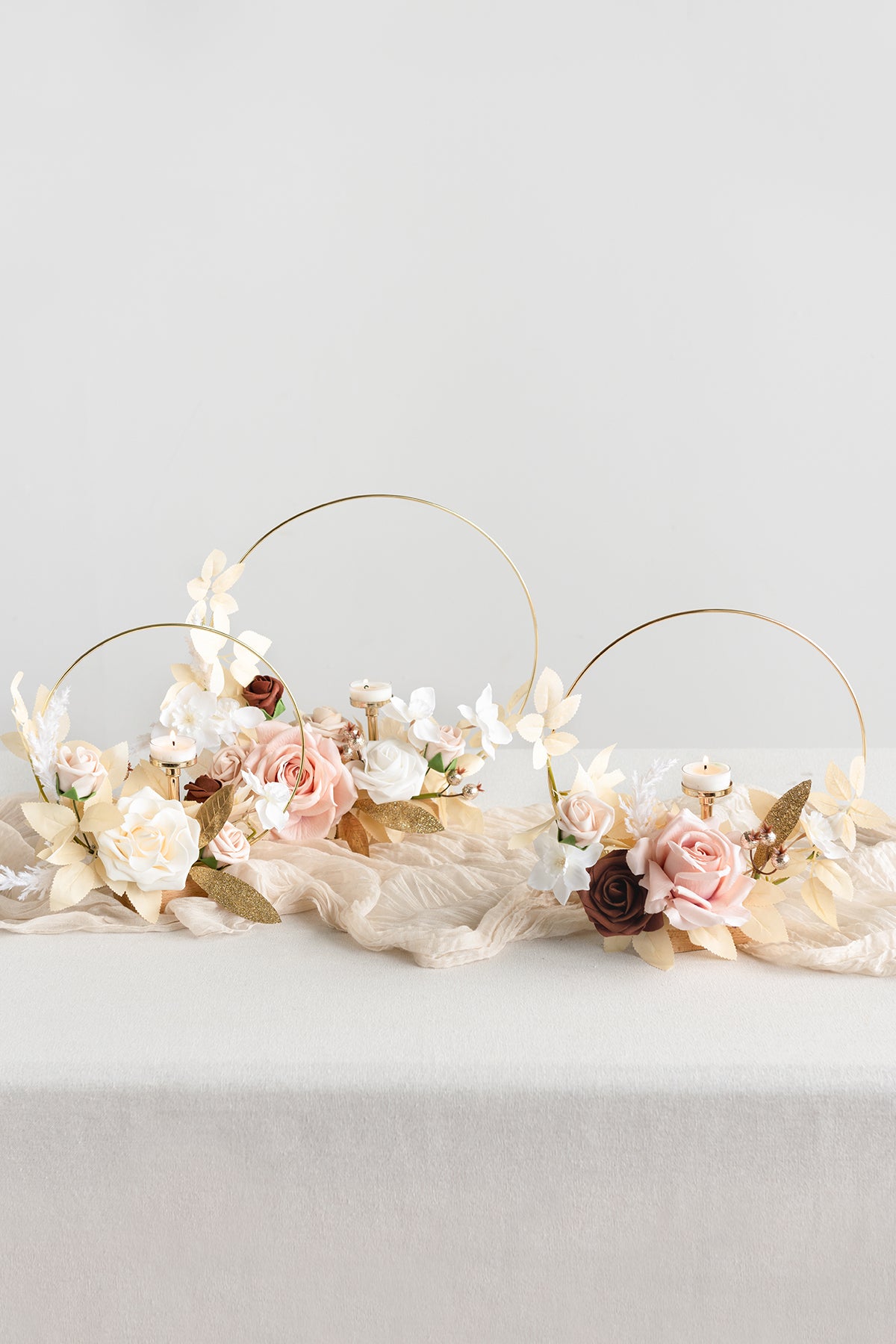 Wreath Hoop Centerpiece Set in White & Beige