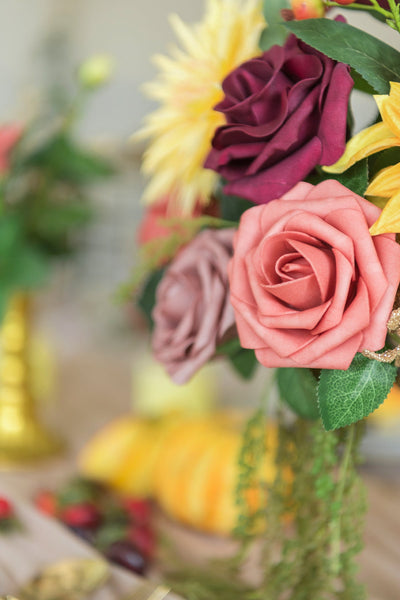 DIY Supporting Flower Boxes in Burgundy & Dusty Rose