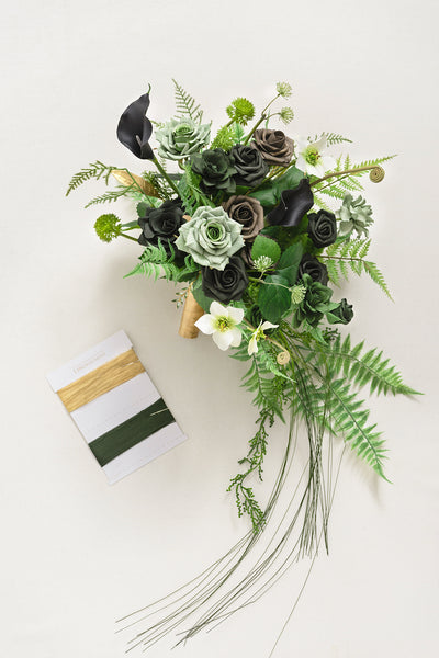 Small Cascade Bridal Bouquet in Forest Green & Gold