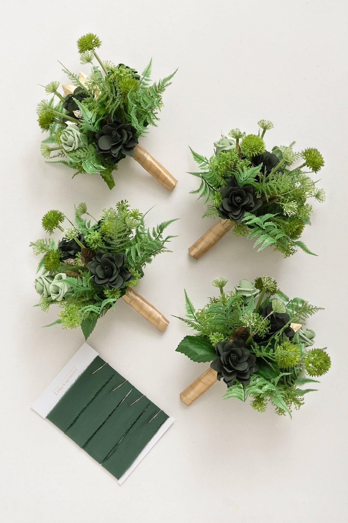 Bridesmaid Bouquet in Forest Green & Gold | Clearance