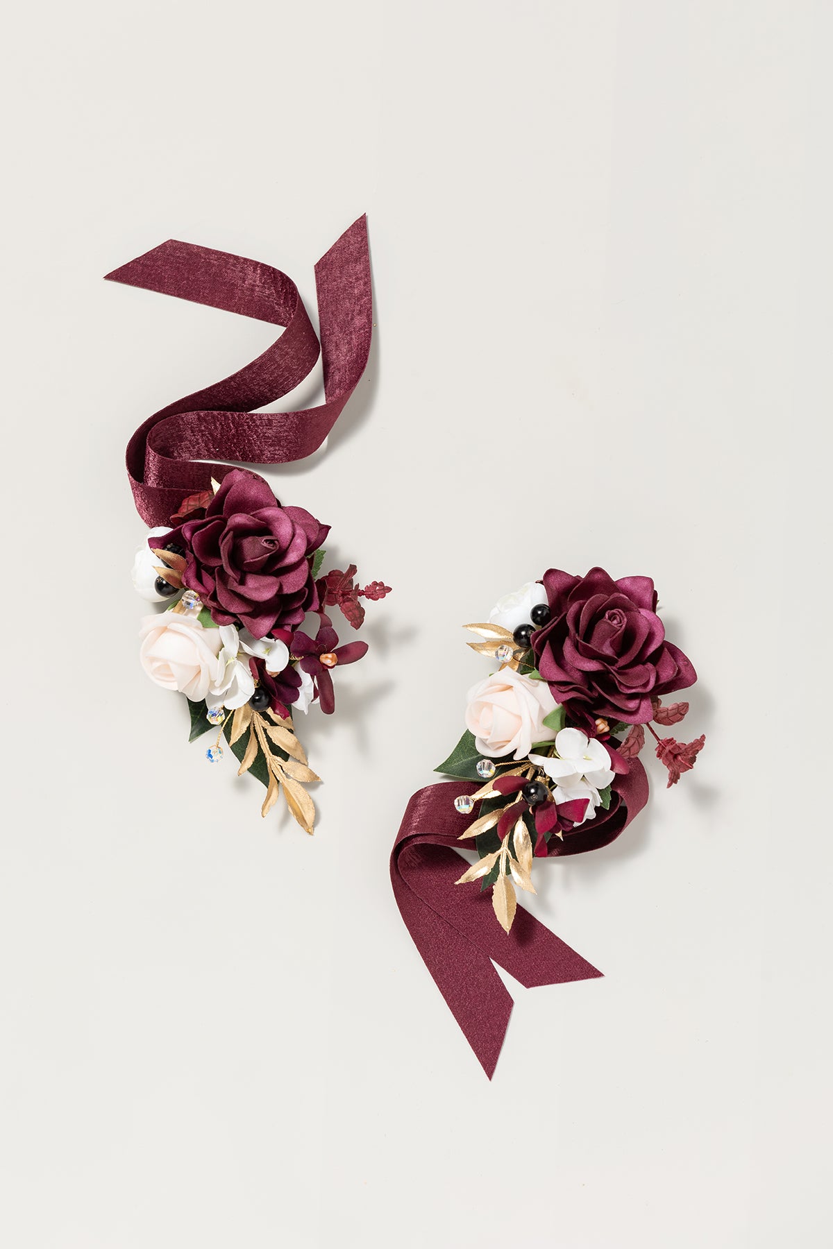 Wrist and Shoulder Corsages in Romantic Marsala