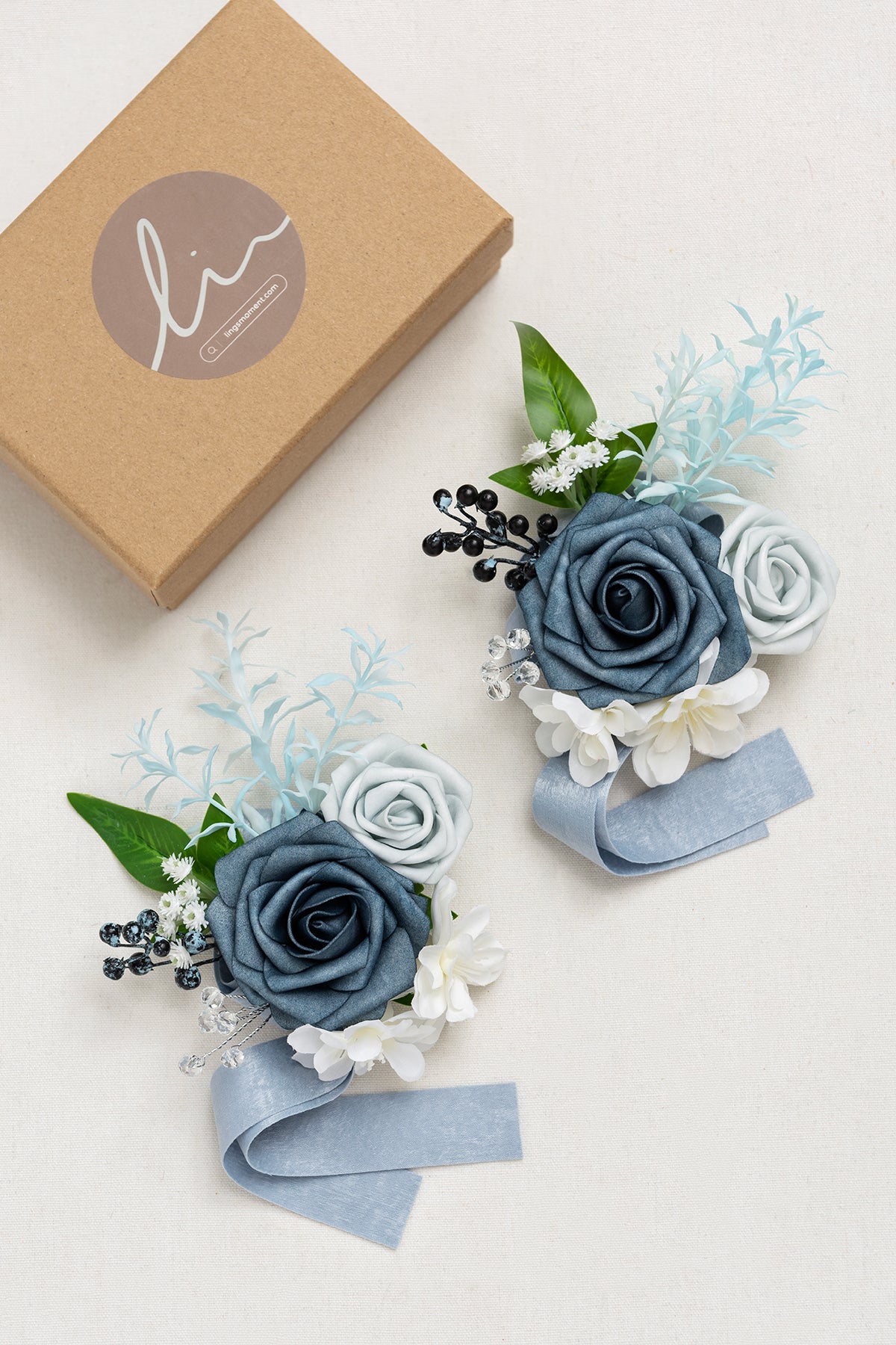 Wrist Corsages in Romantic Dusty Blue