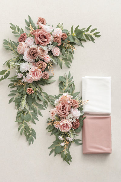 Flower Arch Decor with Drapes in Dusty Rose & Cream