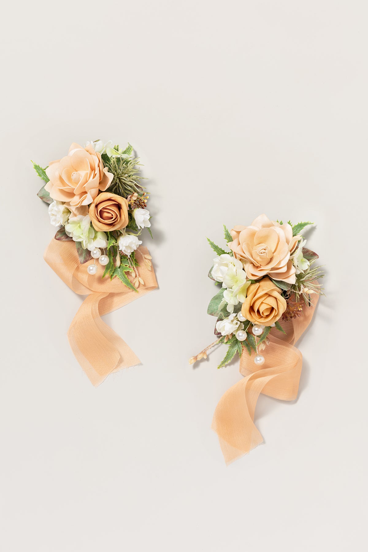 Wrist and Shoulder Corsages in Sunny Peach & Apricot