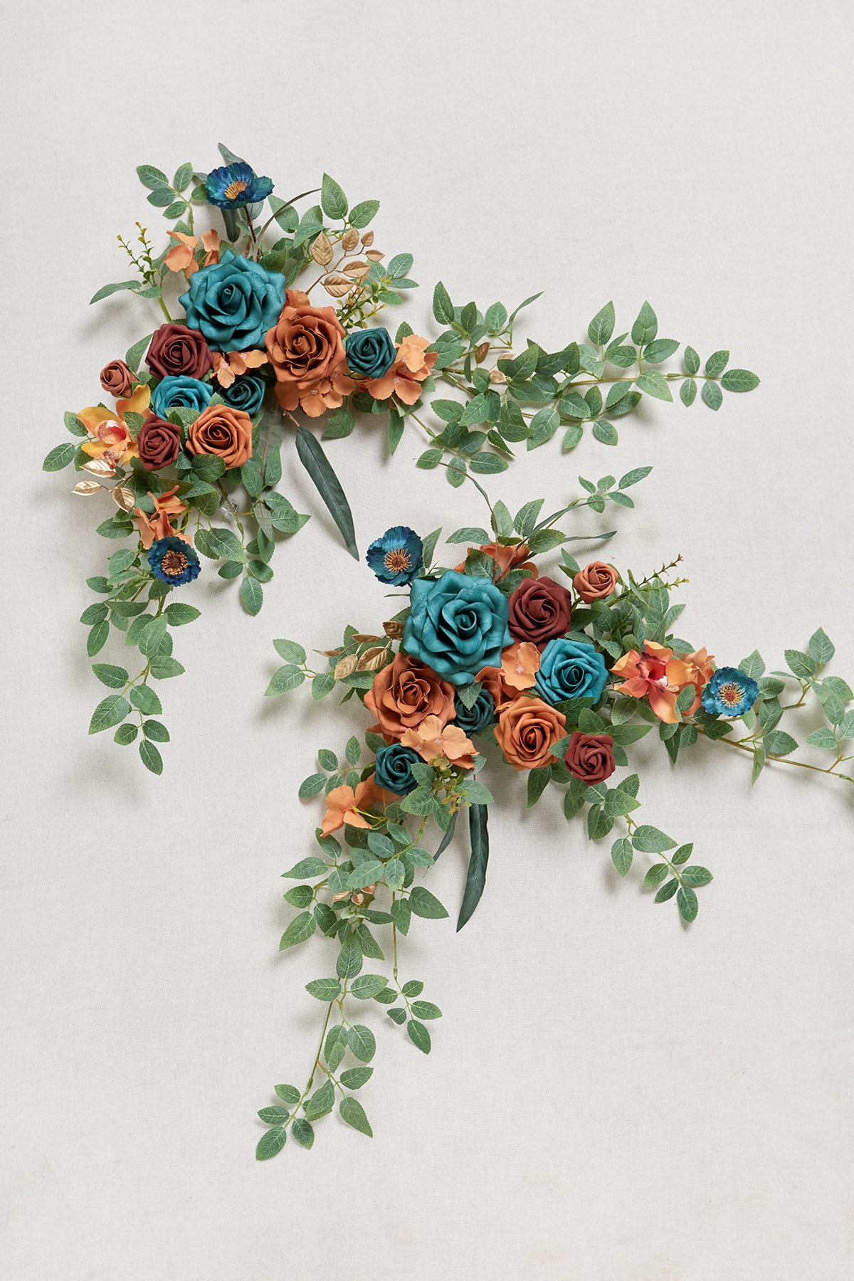 Sweetheart Table Floral Swags in Dark Teal & Burnt Orange