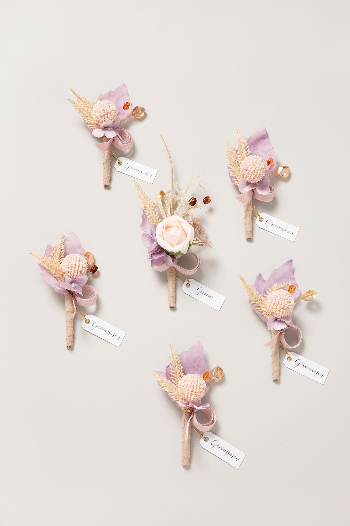 Boutonnieres in Lavender Aster & Burnt Orange